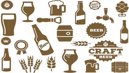 Beer Elements Collection Craft Brewery Vector Icons for Design Projects