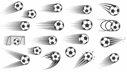 Dynamic Soccer Balls in Motion Vector Illustration Set for Sports Events, Team Branding, and Athletic Marketing Graphics