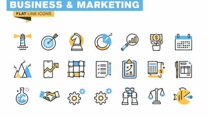 Dynamic Vector Icons Collection for Business, Marketing Strategy, Financial Growth, and Corporate Analytics, Visualizing Success and Innovation