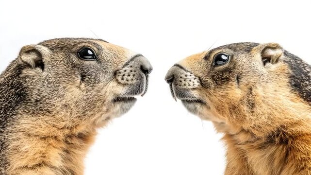 Video Two groundhogs standing opposite directions, of wildlife encounter