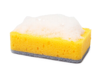 Kitchen sponge with foam isolated on white