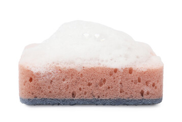 Kitchen sponge with foam isolated on white