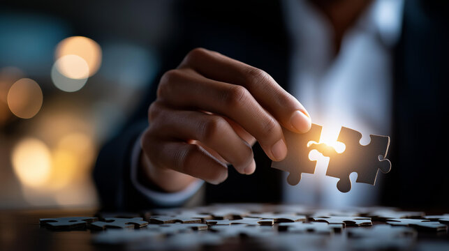 Connecting pieces finding right person for job concept defocused puzzle background recruitment matching symbolism talent discovery visualization personnel selection