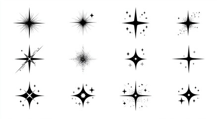 Star Sparkle Icons Set Isolated on White