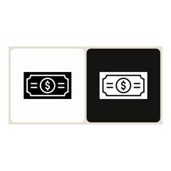 Money  icon in simple outline style, shown in black on white and white on dark.
