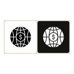 World Financial  icon in simple outline style, shown in black on white and white on dark.