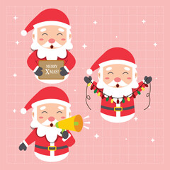Santa claus characters in various poses and scenes. Merry christmas cutout element holiday cards, invitations and website celebration decoration