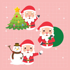 Santa claus characters in various poses and scenes. Merry christmas cutout element holiday cards, invitations and website celebration decoration