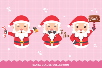 Santa claus characters in various poses and scenes. Merry christmas cutout element holiday cards, invitations and website celebration decoration