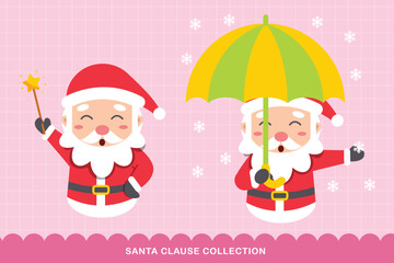 Santa claus characters in various poses and scenes. Merry christmas cutout element holiday cards, invitations and website celebration decoration