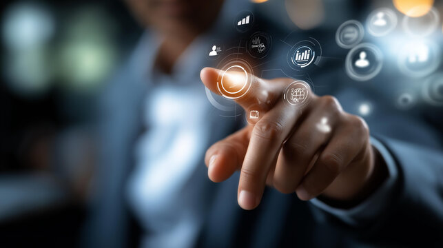 Digital personnel interface with icons showing employee analytics defocused background recruitment strategy global connectivity performance data teamwork solutions modern - Powered by Adobe