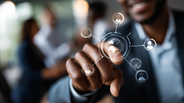 Digital personnel interface with icons showing employee analytics defocused background recruitment strategy global connectivity performance data teamwork solutions modern