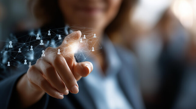Human resources management and talent acquisition concept faceless hand selecting defocused connected gear network background key person identification workforce assembly