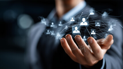 Human resources technology modern simplifying system concept faceless businessman management defocused background personnel data checking organization effectiveness workforce