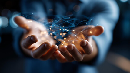Holding future visionary human resources and people connection concept faceless hands defocused background social networking future work global personnel connectivity