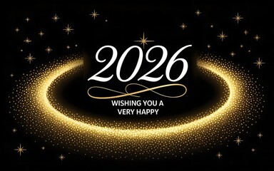 Wishing you a very happy 2026 new year with golden glitter decoration
