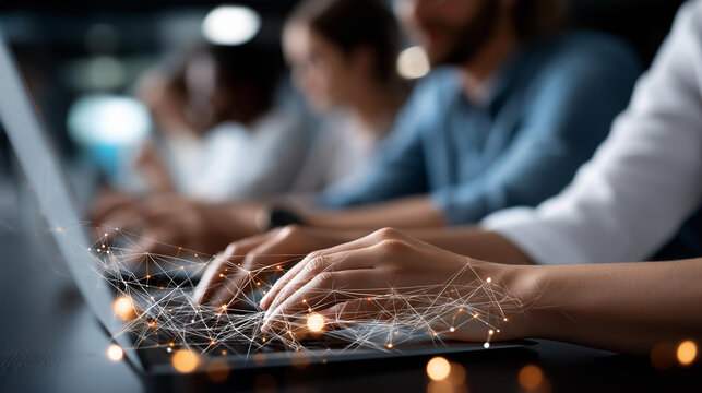 Business teamwork system displaying digital communication and performance tracking defocused collaborative background teamwork improving collaboration driving success enhancing