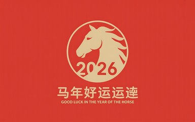year of the horse zodiac 2026 happy chinese new year lunar china chinese calendar background modern rounded logo vector design