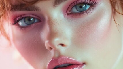 Video Close-up portrait of a woman with bright red hair, expressionless