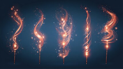 Bright spark trails swirl and dance gracefully against a dark backdrop, creating a magical atmosphere filled with energy and creativity. This display captivates and enchants viewers.