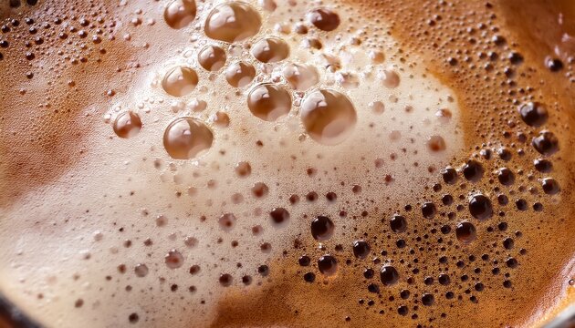 close up view of creamy chai latte foam with frothy bubbles creating a warm textured background ideal for food and beverage themes - Powered by Adobe