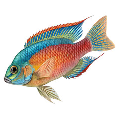 Detailed Illustration of a Colorful Cichlid Fish