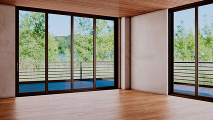 Naklejka premium Large luxury modern bright interiors Living room mockup illustration 3D rendering image