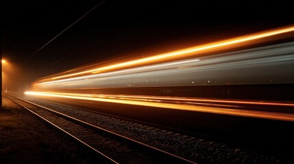 Fototapeta premium Long exposure shot of train moving through tunnel at night.