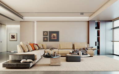 Naklejka premium Large luxury modern bright interiors Living room mockup illustration 3D rendering image