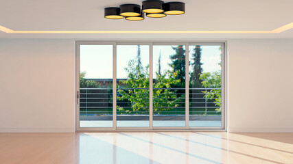 Naklejka premium Large luxury modern bright interiors Living room mockup illustration 3D rendering image