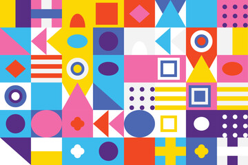 Fototapeta premium Abstract Geometric Pattern with Diverse Shapes and Bold Colors