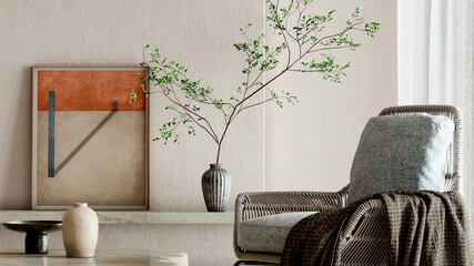 Naklejka premium Large luxury modern bright interiors Living room mockup illustration 3D rendering image