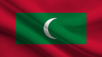 Maldives flag waving on a sunny day, symbolizing national pride and sovereignty