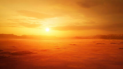 Fototapeta premium Stunning landscape of a golden desert planet with majestic mountains at sunset, a science fiction concept