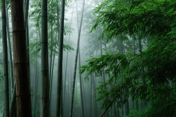 Bamboo forest in a foggy morning