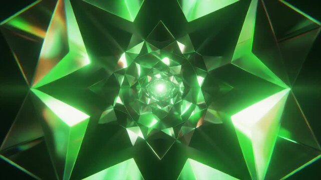 多角形のホログラフィックグリーンフレアが瞬時に画面を覆う