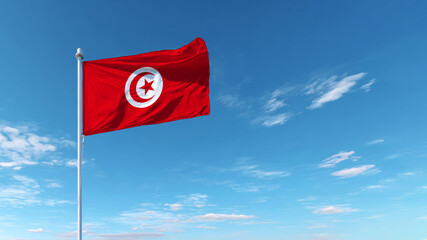 Sovereignty and national pride reflected in the waving Tunisian flag against a clear blue sky