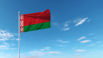 Celebrating independence day with the national flag of Belarus against a clear blue sky