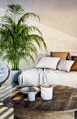 Naklejka premium Large luxury modern bright interiors Living room mockup illustration 3D rendering image