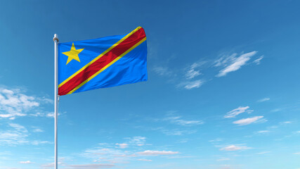 Celebration of Independence Day with the vibrant flag of the Democratic Republic of the Congo waving in a clear sky