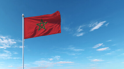 Celebrating Independence Day with the Moroccan flag waving proudly against a clear blue sky