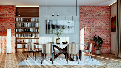 Fototapeta premium Large luxury modern bright interiors Living room mockup illustration 3D rendering image