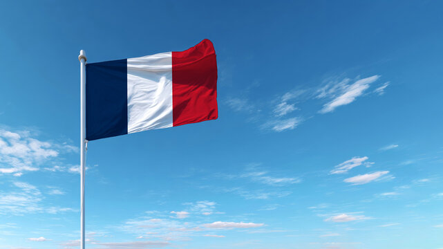 Celebrating Independence Day with the French flag waving against a clear blue sky