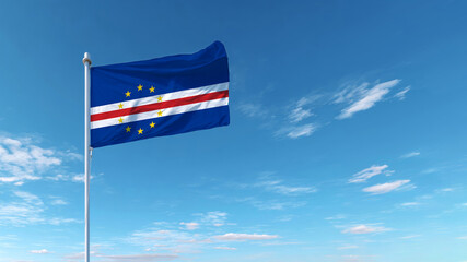 Cape Verde flag waving proudly against a clear blue sky, symbolizing independence and national sovereignty