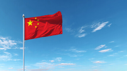 Chinese flag waving proudly against a bright blue sky symbolizing independence and sovereignty
