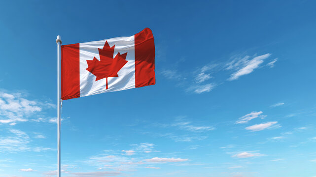 Canadian flag waving proudly against a clear blue sky symbolizing independence and sovereignty