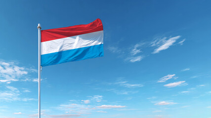 Luxembourg flag waving in a clear blue sky representing independence and sovereignty