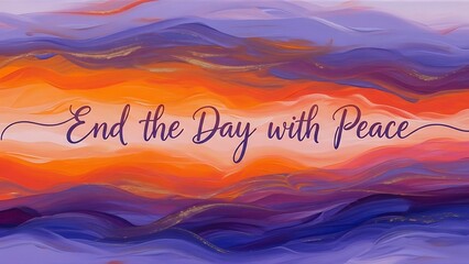 Calligraphic script over a vivid sunset sky with orange purple and gold colors flowing smoothly