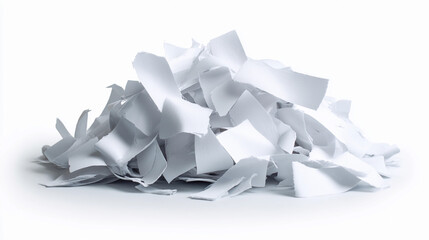 White paper shreds piled on a clean surface for recycling