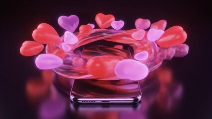 Digital Love Hearts Flowing from Smartphone Screen Concept. - Powered by Adobe